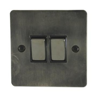 Flat Slate Effect Light Switch (2 Gang/Black Nickel Switches)